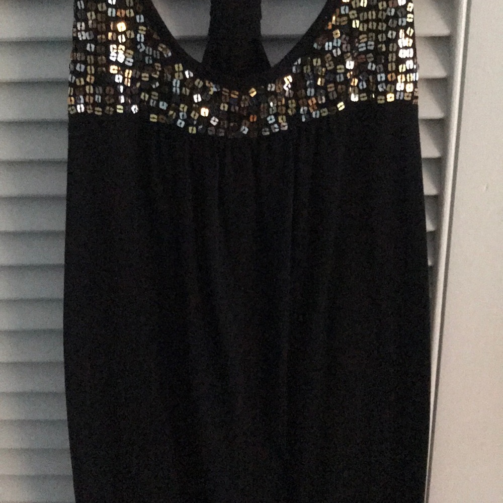 Black Sequin Razorback Tank Size M - Picture 3 of 6